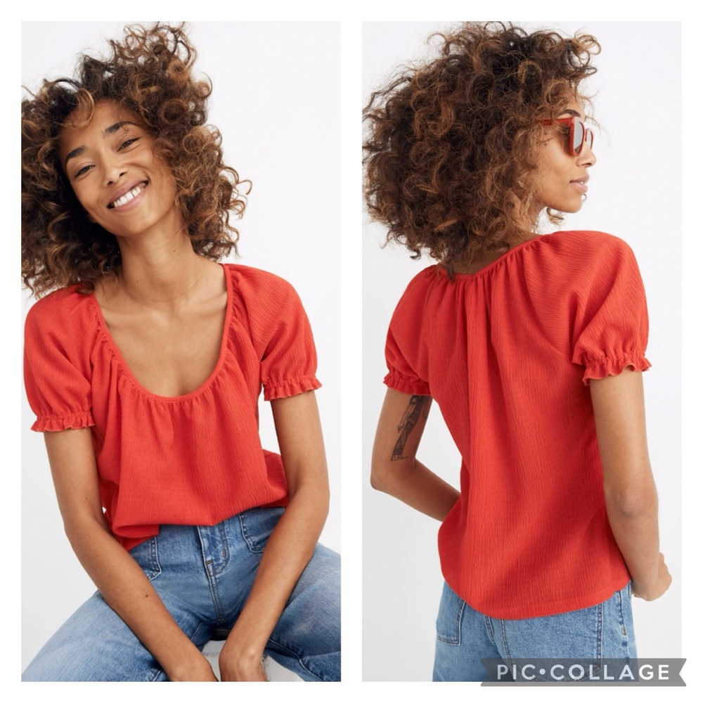 EUC Madewell Texture & Thread Peasant Top in Enamel Red